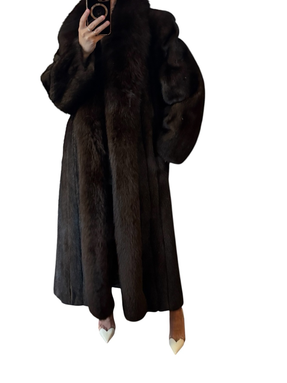 Luxury Long Brown fox Fur Coat - Women dark brown mink and fox - Picture 8 of 10